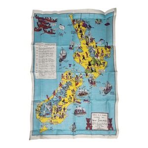 Fast Colours Webb Irish Kitchen Linen Tea Towel New Zealand Historical Map